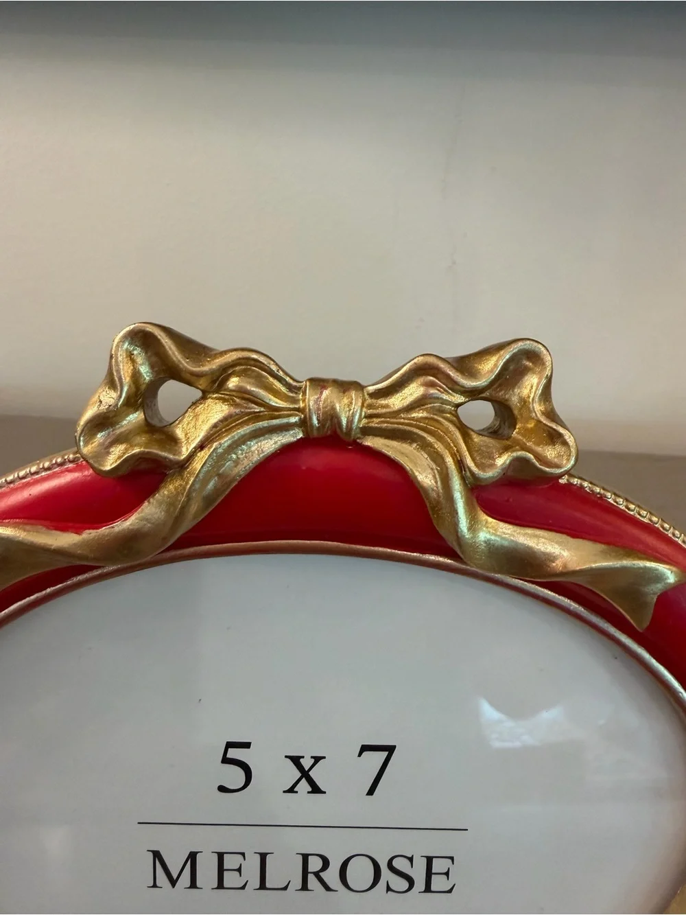 Melrose Red Oval Picture Frame Gold Resin Bow 5x7” Photo Christmas Holiday